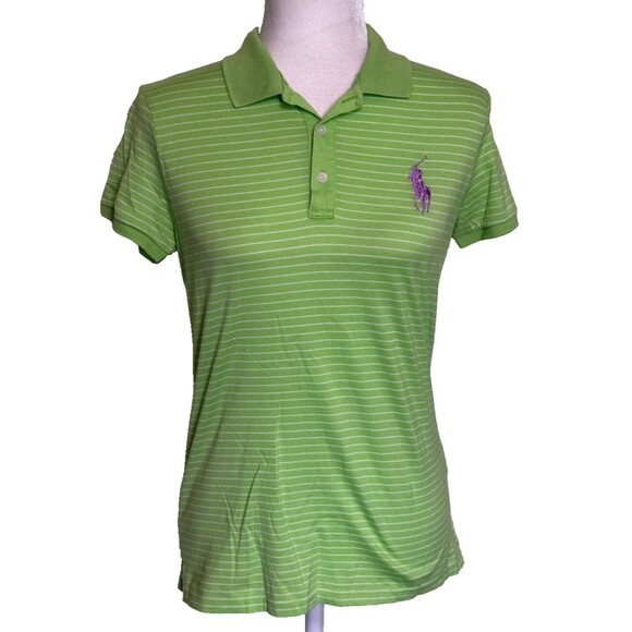 Ralph Lauren Tops - Ralph Lauren Women Golf Tennis Style Green Striped Polo Shirt Short Sleeve Top M
